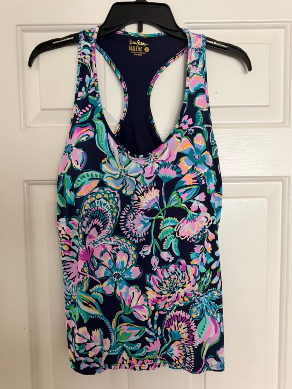 Lilly Pulitzer Navy Floral Racerback Tank with pads. Excellent used condition